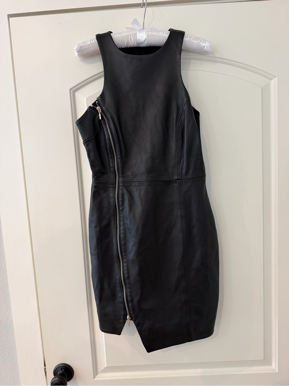 NICHOLAS Black Racer Back 100% Leather Zip Dress